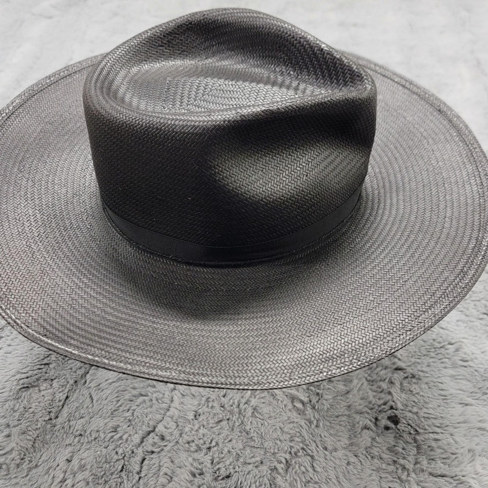Stetson Hat Mens Small JW Marshall Cowboy Black Straw Wide Flat Brim Western USA - Picture 4 of 7